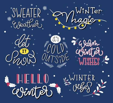 Winter lettering set Ilustración de archivo