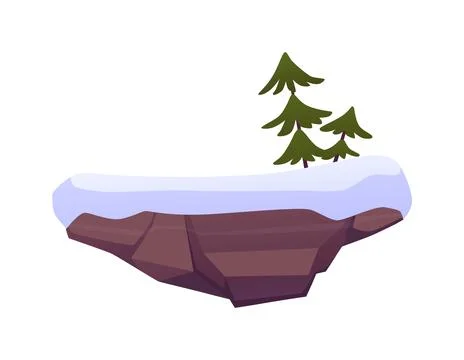 Winter level platform with snowdrifts and fir-trees, game island frozen land Stock Illustration