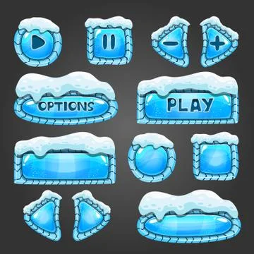 Winter light blue buttons with snow Stock Illustration