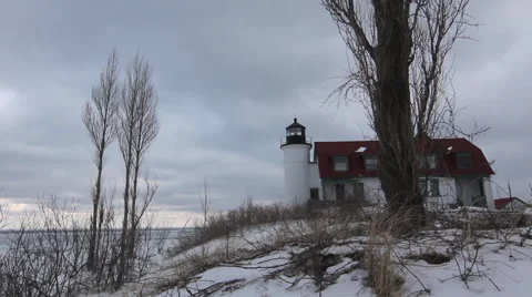 Winter Lighthouse 1 Stock Footage