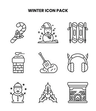 Winter Line Bundle Icons Pack Stock Illustration