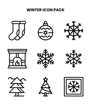 Winter Line Set Icons Pack Stock Illustration