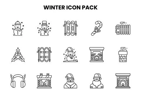 Winter Line Vector Icons Pack 库存插图