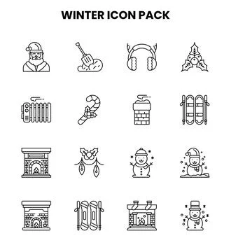 Winter Line Vector Icons Pack Stock Illustration