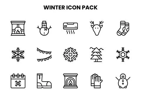 Winter Line Vector Icons Pack Stock Illustration