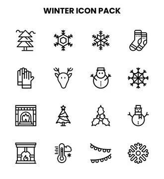 Winter Line Vector Icons Pack Stock Illustration