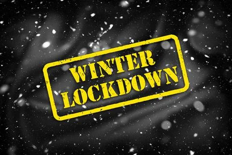 Winter lockdown text on snowy abstract background Stock Photos