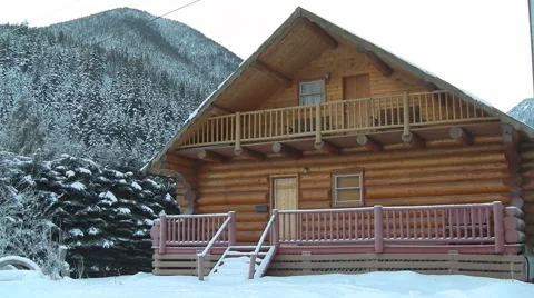 Winter Log Cabin, western Canada Stockbeeldmateriaal 1003655