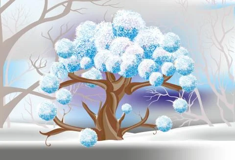 Winter lonely tree Stock Illustration
