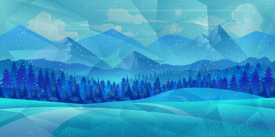 Winter low poly background with road and polygonal firs trees. Landscape season Stock Illustration
