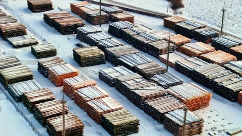 Winter lumber yard stacks Vídeos de archivo 331214973
