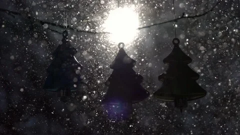 Winter lyric scene with sun in frame and Christmas tree decorative fir-trees Video stock 87872383