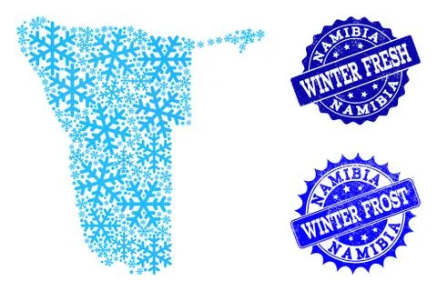Winter Map of Namibia and Winter Fresh and Frost Grunge Stamps Stock Illustration