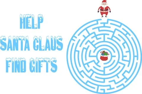 Winter Maze Labyrinth Game with answer. Help Santa find the way out of the La Stock Illustration