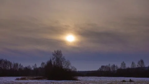 Winter meadow with first snow, 4k timelapse landscape.  Stock Footage 83634656