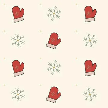 Winter mitten and snowflake seamless pattern. Periodic seamless square tile w Stock Illustration