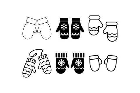 Winter Mittens Icon Set in Various Styles. Vector illustration design. Stock Illustration