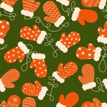 Winter mittens seamless. Christmas pattern for wrapping paper and new year .. Stock Illustration