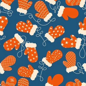 Winter mittens seamless. Christmas pattern for wrapping paper and new year .. Stock Illustration