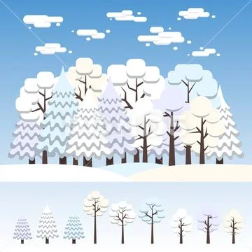 Winter mixed forest covered with snow Stock Illustration
