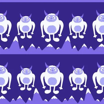 Winter monsters seamless Christmas yeti pattern for wrapping paper and fabric 스톡 일러스트