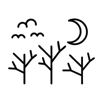 Winter Moonlight Over Bare Leafless Trees Illustrazione stock