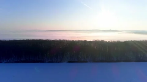 Winter Morning on Open Field  Drone Aerial Shot Stock Footage 139717674