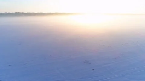 Winter Morning on Open Field  Drone Aerial Shot Stock Footage 139717759
