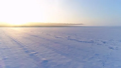 Winter Morning on Open Field  Drone Aerial Shot Stock Footage 139717796