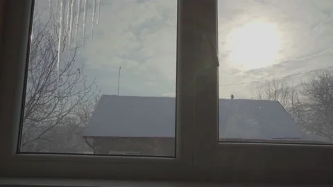 Winter morning outside the window Stock Footage 156846646