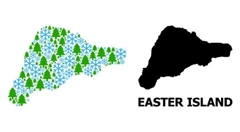 Winter Mosaic Map of Easter Island of Snowflakes and Fir-Trees Stock Illustration