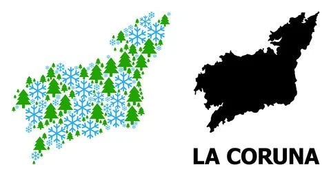 Winter Mosaic Map of La Coruna Province of Snow Flakes and Fir-Trees Stock Illustration