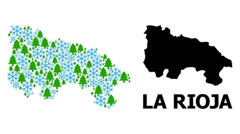 Winter Mosaic Map of La Rioja Spanish Province of Snow Flakes and Fir-Trees Stock Illustration