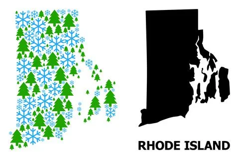 Winter Mosaic Map of Rhode Island State with Snow and Fir Forest Illustrazione stock