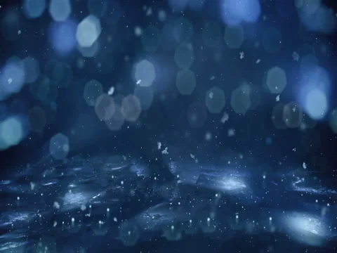 Winter Motion background blue lights snow falling on ice defocused bokeh loop 4k Stock Footage 82213282