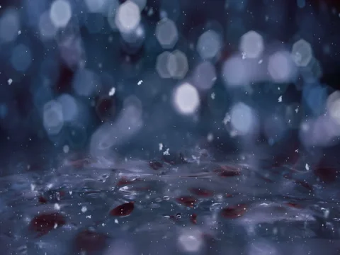 Winter Motion background blue lights snow falling on ice defocused bokeh loop 4k Stock Footage 82213394