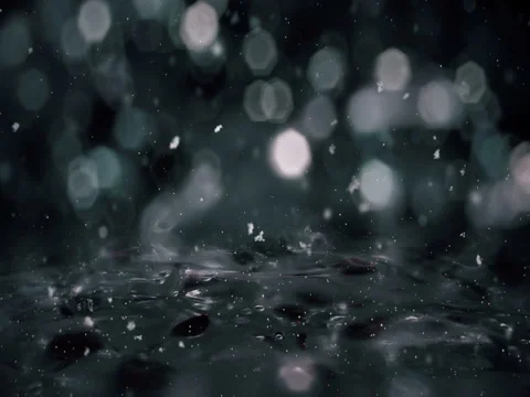 Winter Motion background noir lights snow falling on ice defocused bokeh loop 4k Stock Footage 82213548