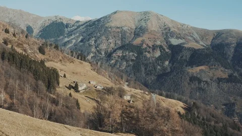 Winter mountain fly over with drone, linear fly, 4k pro res Stock Footage 100473022