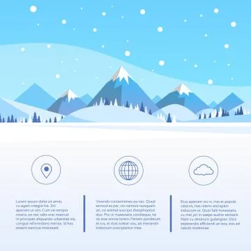 Winter Mountain Forest Landscape Background, Pine Snow Trees Woods Stock Illustration