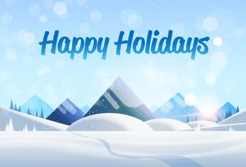 Winter mountain forest landscape background pine snow trees woods flat horizo Stock Illustration