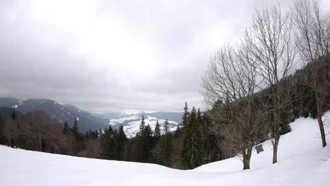 Winter in mountain, horizontal panorama. Stock Footage 73182565
