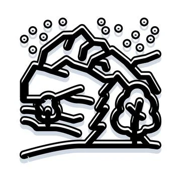 Winter mountain landscape with falling snow icon Stock Illustration