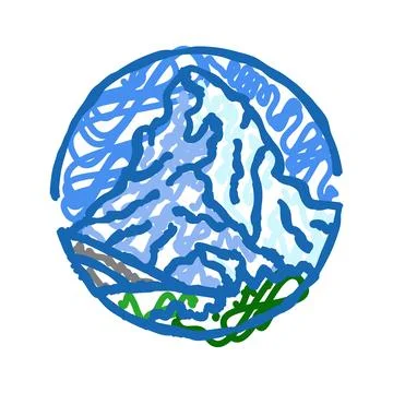 Winter mountain landscape icon doodle illustration Stock Illustration