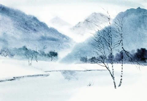 Winter mountain landscape Stock Illustration