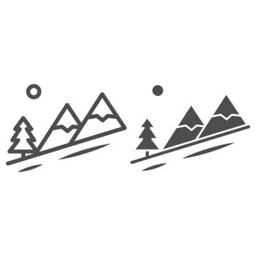 Winter mountain landscape line and solid icon, World snowboard day concept Stock Illustration