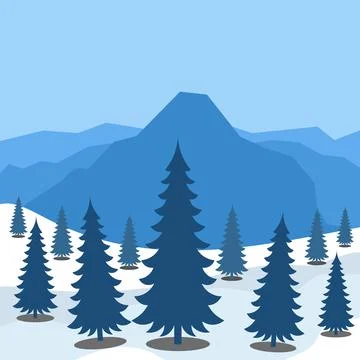 Winter Mountain Landscape with Pine Trees. Vector Illustration Illustrazione stock