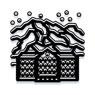 Winter mountain lodge building with falling snow Stock Illustration