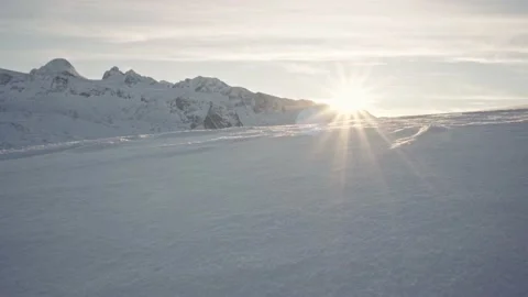 Winter Mountain Range And Sunset Stock Footage 144822995