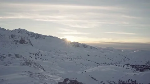 Winter Mountain Range And Sunset Stock Footage 144827542