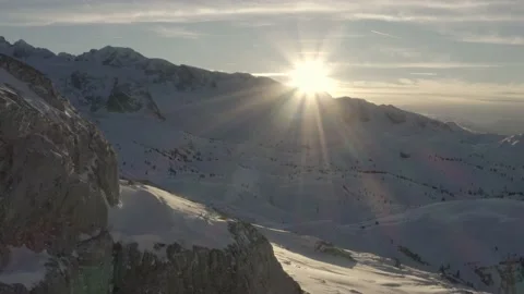 Winter Mountain Range And Sunset Stock Footage 144827998